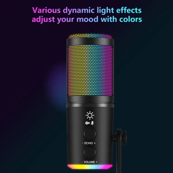 【Kostenloser Versand】Dynamisches Gaming-Mikrofon, USB-Mikrofon mit Geräuschunterdrückung, RGB-Licht, Einstelliges Stummschalten, Anti-Vibrationsständer, Pop-Filter, für PC/Mac/PS5/PS4, Streaming/Aufnahme/Podcast, Headset inklusive - Image 5