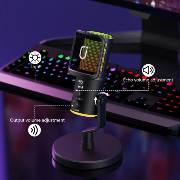 【Kostenloser Versand】Dynamisches Gaming-Mikrofon, USB-Mikrofon mit Geräuschunterdrückung, RGB-Licht, Einstelliges Stummschalten, Anti-Vibrationsständer, Pop-Filter, für PC/Mac/PS5/PS4, Streaming/Aufnahme/Podcast, Headset inklusive - Image 2
