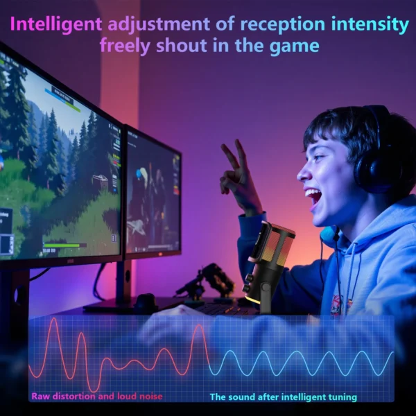 【Kostenloser Versand】Dynamisches Gaming-Mikrofon, USB-Mikrofon mit Geräuschunterdrückung, RGB-Licht, Einstelliges Stummschalten, Anti-Vibrationsständer, Pop-Filter, für PC/Mac/PS5/PS4, Streaming/Aufnahme/Podcast, Headset inklusive - Image 7