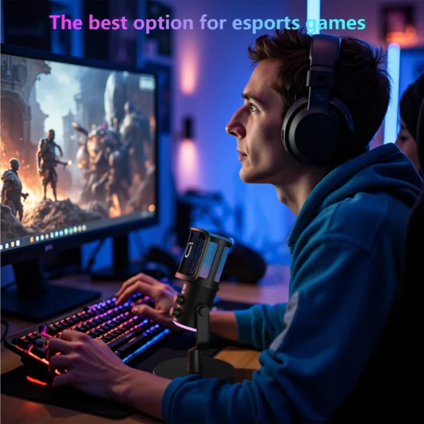 【Kostenloser Versand】Dynamisches Gaming-Mikrofon, USB-Mikrofon mit Geräuschunterdrückung, RGB-Licht, Einstelliges Stummschalten, Anti-Vibrationsständer, Pop-Filter, für PC/Mac/PS5/PS4, Streaming/Aufnahme/Podcast, Headset inklusive - Image 8