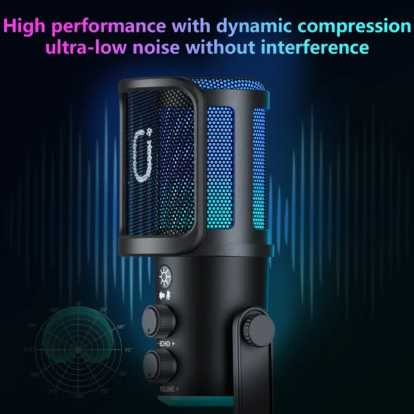 【Kostenloser Versand】Dynamisches Gaming-Mikrofon, USB-Mikrofon mit Geräuschunterdrückung, RGB-Licht, Einstelliges Stummschalten, Anti-Vibrationsständer, Pop-Filter, für PC/Mac/PS5/PS4, Streaming/Aufnahme/Podcast, Headset inklusive - Image 3